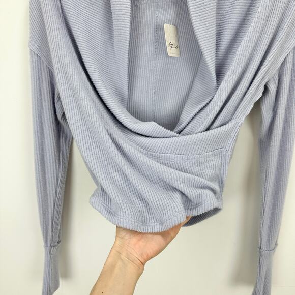 Free People Hold Me Close Wrap Top Long Sleeve Ribbed Balletcore Pilates XS NWT - Picture 7 of 11
